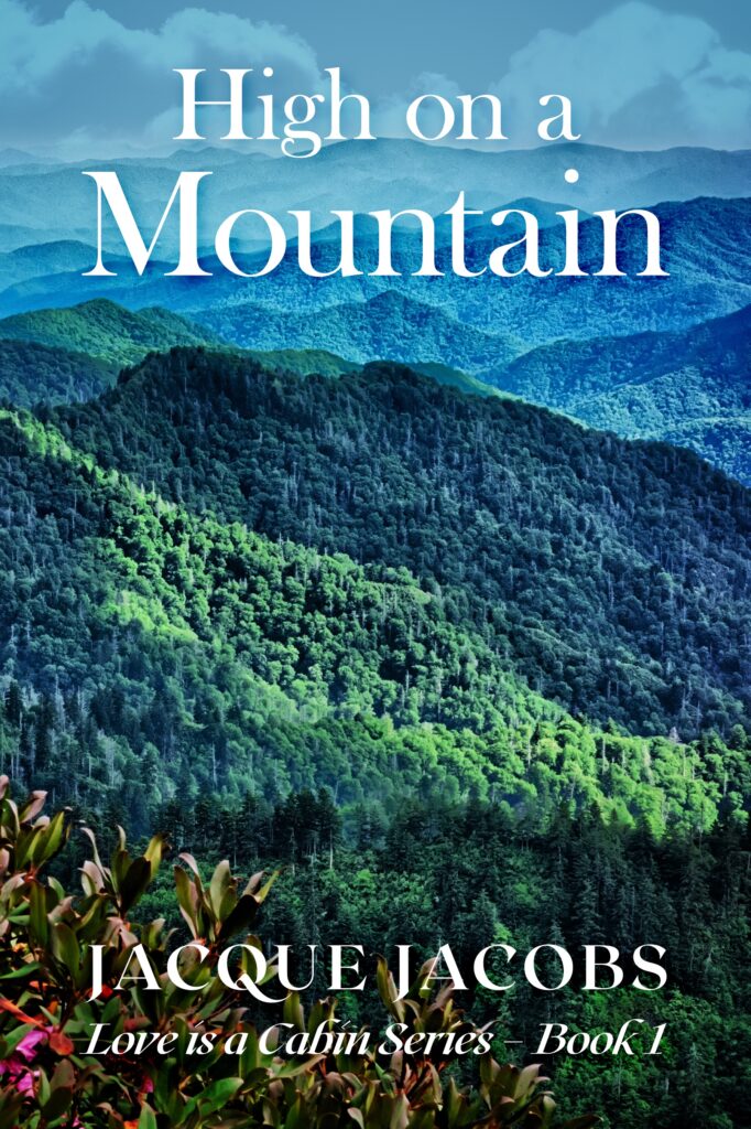 The cover of foundation member Jacque Jacobs' novel, High on a Mountain, part of her Love is a Cabin series.